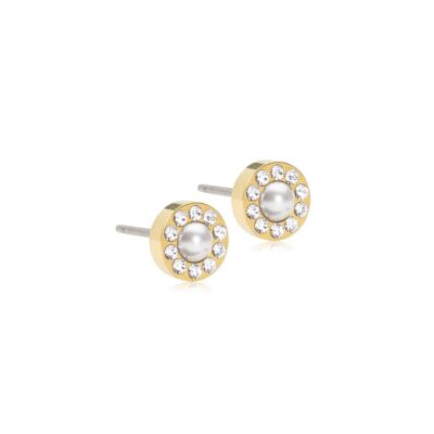 Orhangen Blomdahl Medical  | Blomdahl – Gt Brilliance Halo Pearl 6 Mm, White Orhangen, Guld